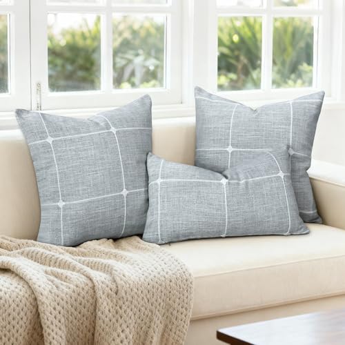 Gray Linen Plaid Throw Pillow Covers 12x20 Set of 1 - color: Grey Plaid, size: 20" x 12" (Pack of 1)