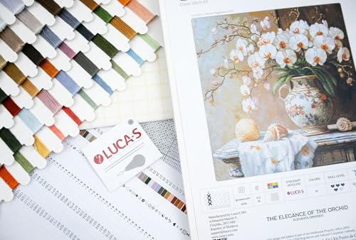 Luca-S Cross Stitch Kit Gold - The Elegance of the Orchid, B714, Counted Cross Stitch Kit for Adults, Needlecraft and Embroidery Kit