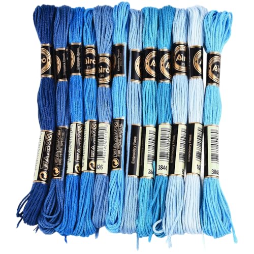 12 Skeins Blue Gradient Embroidery Thread Floss for Hand Sewing - color: Dake Blue
