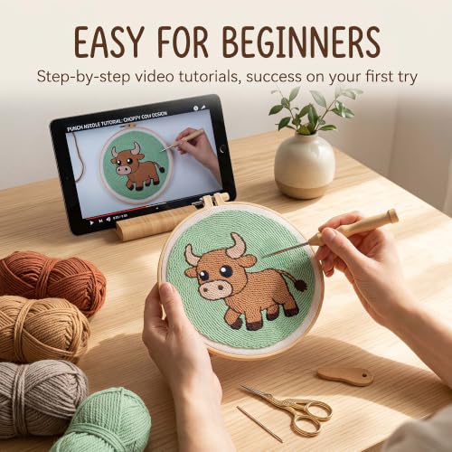 Harimau Punch Needle Kit Twelve Zodiac Signs Pattern,1Pc Embroidery Hoop, Essential Punch Needle Supplies,Ideal Punch Art for Beginners,DIY Adults Embroidery, Video Teaching - color: 65276