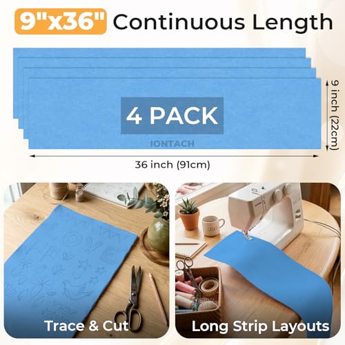 IONTACH 9" X 36" Soft Felt Sheets 1.6mm Thick (4 Packs, Sky Blue) - color: Sky Blue