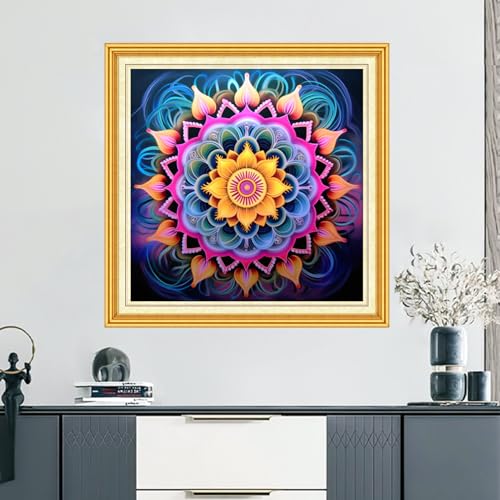 DMCVIVR Stamped Cross Stitch Kits for Beginners Adults Needlepoint Kits for Beginners Embroidery Kits for Adults Crossstitch Kit for Beginners 11CT-Colorful Mandala 18x18 inch - color: ArtKits07