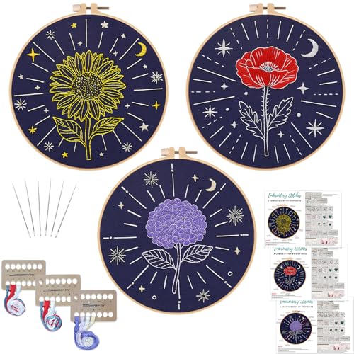 Louise Maelys 3Pcs Tarot Flower Embroidery Kit for Beginners DIY Craft Kit - color: Floral Tarot