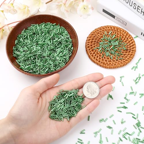 3000PC Green Glass Bugle Beads 6MM Green Tube Beads - color: green
