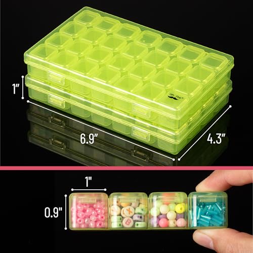 Mr. Pen- Bead Storage Containers, 28 Grids, 2 Pack, Transparent Green - color: Transparent Green, size: 2 Pack-56 Pcs(6.8"x4.4"x1")