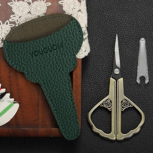 YOUGUOM Little Detail Scissors, Sharp Needlepoint Scissor with Case for Sewing Craft Crochet Cross Stitch Yarn, Thread Snips Small Embroidery Shears - color: Bronze