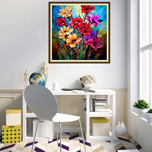 Redxing Counted Cross Stitch Kit for Beginners,Unprinted Needlepoint Kits for Beginners Cross Stitching Embroidery Kit 11CT Stitches kit-Colorful Flowers 18x18 inch - color: KitColors09