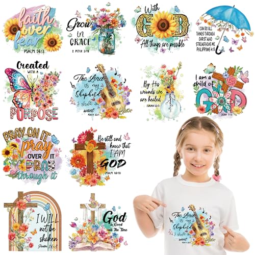 12 Sheets Christian Bible Verses Iron on Transfers for T-Shirts - style: Bible Verses
