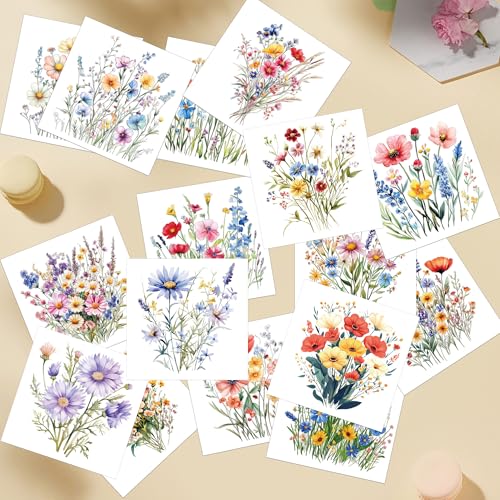 16 Pcs Wildflower Rub-On Transfers for Furniture & Crafts, 6 x 6 Inch - style: Wildflower