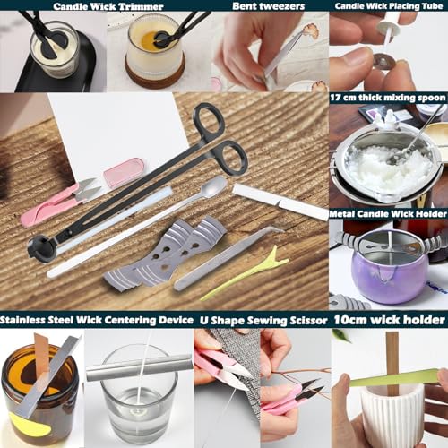 136PCS Professional Candle Making Kit with Soy Candle Wicks,Big Hole Long Wicking Needle for Molds with Storage Bag,Wick Trimmer,Mold Hook Eye Punch Needle for Candle Lover Beginner - color: 136pcs