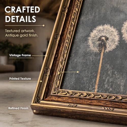 DNEJZKI Vintage Gold Frame Dandelion Wall Art Rustic Farmhouse Flower Botanical Wall Decor Retro Floral Landscape Painting Picture Cottagecore Plant Canvas Prints for Living Room Bedroom Office Decor - color: Dandelion, size: 16"L x 12"W