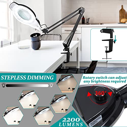 10X & 2200 Lumens Magnifying Glass with Light and Clamp, Black - color: 10x Black