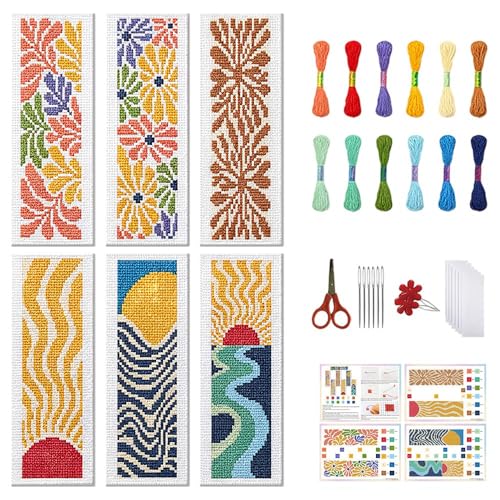 FREEBLOSS 6 Set Cross Stitch Bookmark Kits Bohemian Style - style: Abstarct Blocks