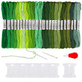 Pllieay 24 Skeins Friendship Bracelets Floss, Green Gradient Embroidery Floss, Cross Stitch Threads with 6 Floss Bobbins, 2 Embroidery Needles and 1 Needle Threader for Cross Stitch Project - color: Green Gradient
