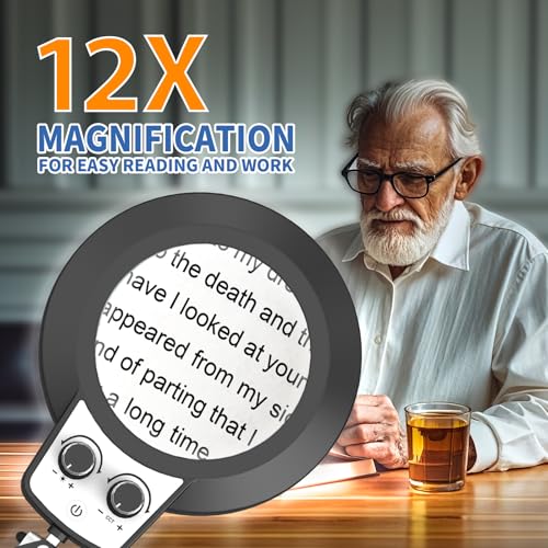 HITTI 12X Magnifying Glass with Light,Upgrade Infinite Color - size: 12X 11.8 INCH Base & Clamp