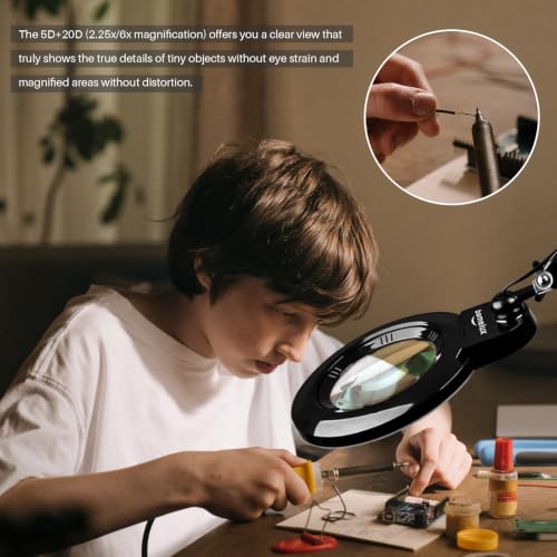 Bifocal Magnifying Lamp with Clamp, 5D with 20D, Black - color: Black
