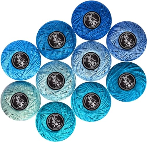 Size 8 Crochet Thread 10 Colors for Crochet Hardanger Cross Stitch Needlepoint Hand Embroidery (New Blue Series) - color: Lt Blue Series