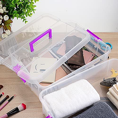 BTSKY 2 Layer Stack & Carry Box, Plastic Storage Container Box with Lid - color: Purple