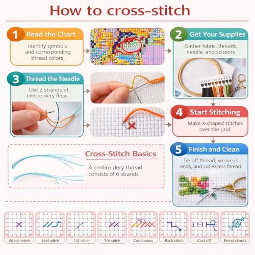 Cross Stitch Kits - Cute Jellyfish Series | Beginner DIY Embroidery Kit with 11CT Fabric & Vibrant Threads | DIY Mindful Gift for Home/Office Decor 9.45 x 9.45 Inch-3-28