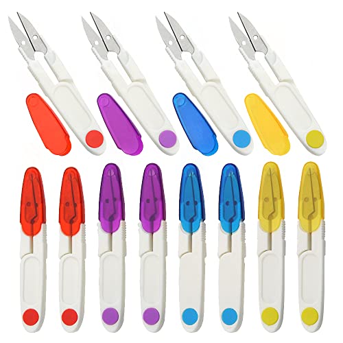 WMYCONGCONG 12 PCS U-Shaped Yarn Sewing Scissors Embroidery Thread Cutter Portable Scissors Trimming Nipper with Protective Cover for Arts Crafts Stitch DIY Projects (12)