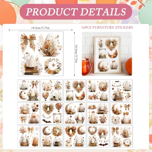 16 Pcs Halloween Fall Rub on Transfers for Crafts 5.7x5.7 Inch - color: Ghost