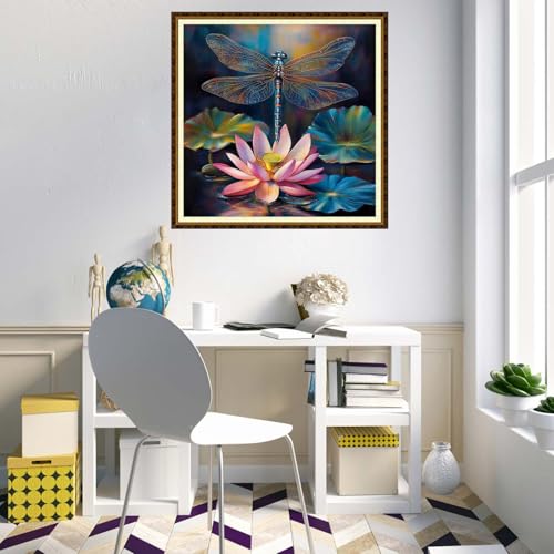 Redxing Counted Cross Stitch Kit for Beginners,Unprinted Needlepoint Kits for Beginners Cross Stitching Embroidery Kit 11CT Stitches kit-Dragonflies, Lotus Flowers 18x18 inch - color: KitColors08