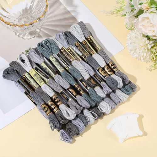 24 Skeins 6 Strands Variegated Grey Embroidery Thread for Craft - color: Gray