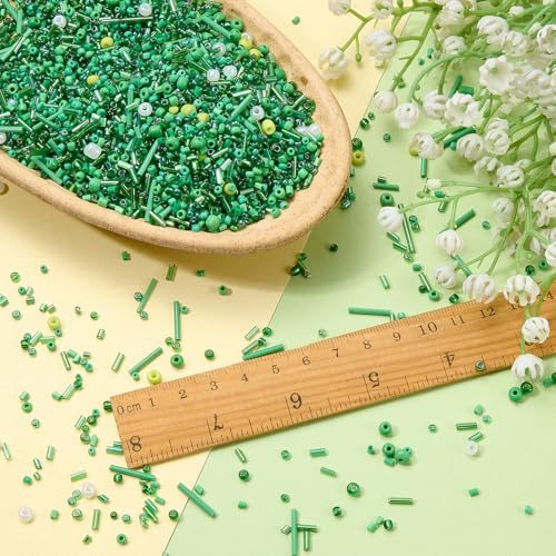 Ornaland Glass Bugle Beads Bulk, Long Embroidery Beads, Green, 100g - color: Green