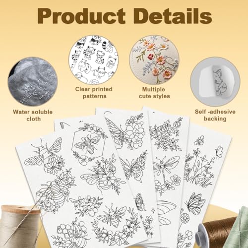18Pcs Insects Flowers Water Soluble Hand Sewing Stabilizers - style: Insects