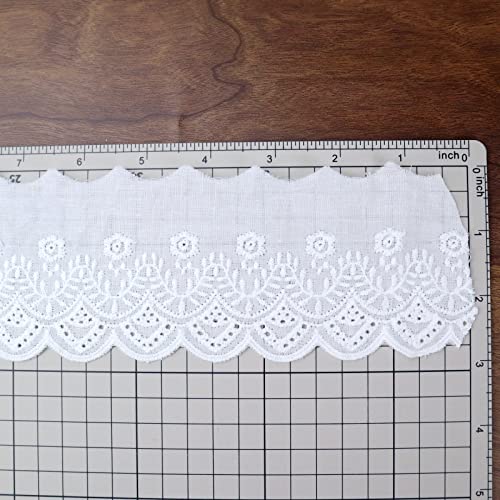 White Cotton Lace Trim Eyelet Lace Ribbon Scalloped Embroidery Lace Trim for Dress, Pillow, Dolls/Pets Clothes (7 Yards x 2.7 Inch) - color: White 2.7inch