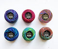 WonderFil Eleganza Size 8 Perle Cotton Embroidery Thread 'Rave' Sampler Set - 6 Variegated Colors, 42 Yards Each, Blues and Teals