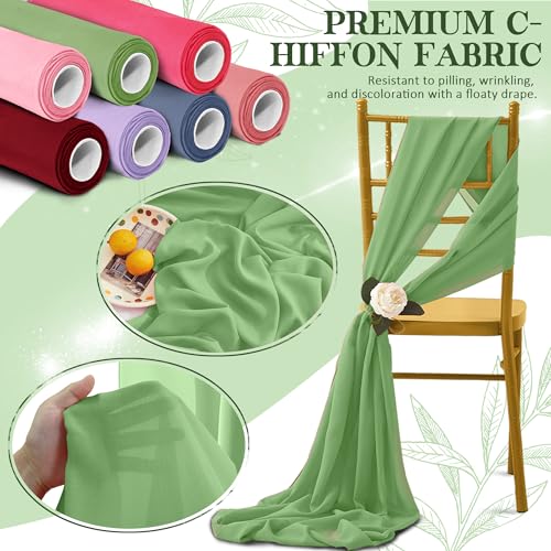 Horbaunal Dusty Sage Chiffon Fabric by The Yard, 10 Yard Precut Sheer - color: Dusty Sage, size: 10 Yards