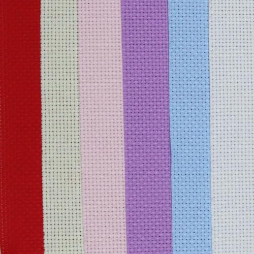 KCS 6 pc of 15" x 18" (38cmx45cm) Counted Cotton Aida Cloth Cross Stitch Fabric Rolled Box (16CT-E) - color: 16ct-e