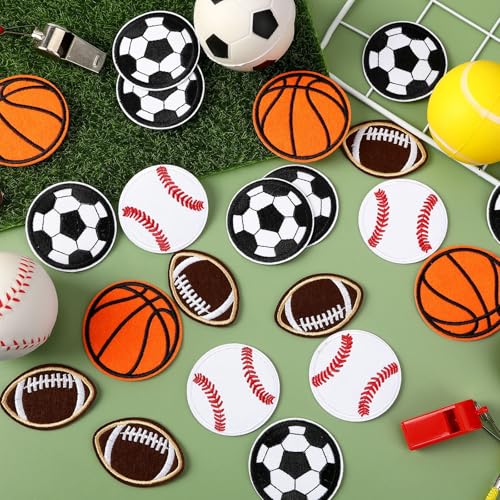 AUGSUN 36pcs Ball Sports Iron on Patches Boys Embroidered Sew Applique - style: Ball Sports