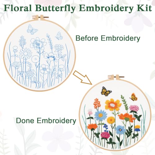 Louise Maelys Floral Butterfly Embroidery Kit for Beginners, DIY Craft - color: Floral Butterfly