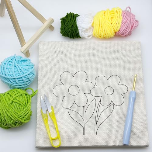 Woohome Punch Needle Starter Kit, Punch Needle Embroidery Kit Frame with Punch Needle Fabric, Hoop, Yarns, Punch Needle for Beginner (Chrysanthemums) - color: Color 39