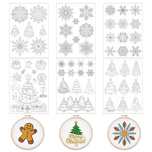 Water Soluble Embroidery Patterns Stabilizers - Rngmsi 6 Sheets Christmas Stick and Stitch Embroidery Paper Wash Away 57 Pcs Snowflakes Xmas Tree Designs Transfer Paper Stabilizers for Hand Sewing - color: Christmas Snowflakes