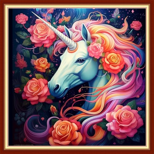 Magxvouy Cross Stitch Kits Stamped Full Range of Embroidery Kits,Cross Stitch Patterns Needlework Kits for Beginners 11CT Printed Kits&Colorful Unicorn 18x18 inch - color: Artcolor08