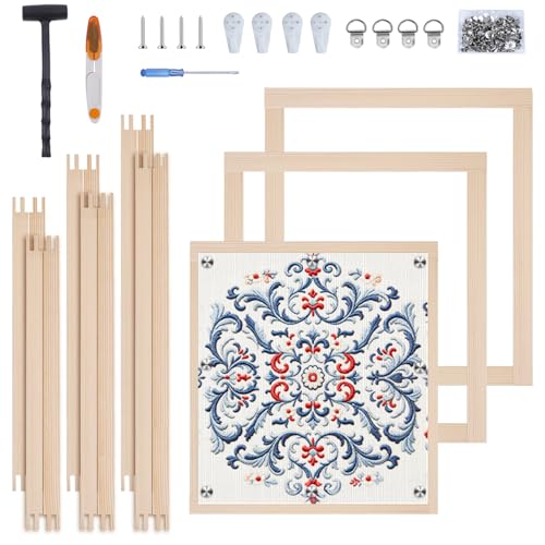 6 Sets 12pcs Needlepoint Stretcher Bars,3 Sizes Canvas,Wall Mount,Splicing Frame for Embroidery/Painting,Includ 12pcs Bars+100 Tracks+Sewing Scissors+Hammer+4 Wall-Mounted Rings+4 Picture Hooks