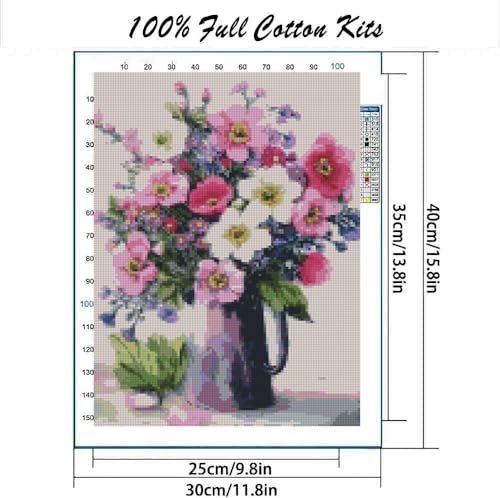 Flowers Stamped Cross Stitch Kits Flowers Cross Stitch Patterns,Dimensions Cross Stitch Kits Embroidery Kit Arts and Crafts for Beginners 15.7x11.8 inch - color: D049