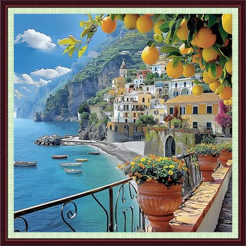 Dooxvey Cross Stitch Kits for Adults Beginners,Full Range of Cross-Stitch Stamped Kits Needlepoint Kits for Beginners Embroidery Kits 11CT Cross Stitch Patterns-Seaside Scenery 18x18 inch - color: Magicolor40