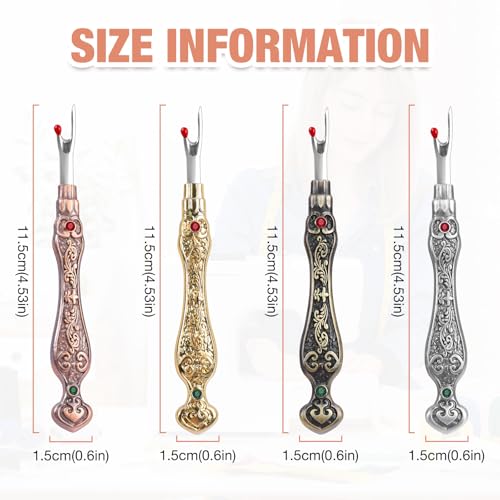 2Pcs Vintage Seam Rippers, Metal Stitch Remover Set, European Carved Handle Stitch Ripper, Sharp Durable Handy Crafting Removing Threads Tools for Needlework, Leatherwork (Red Copper) - color: Red Copper