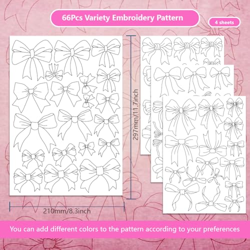 BENECREAT 4 Sheets Bow Water Soluble Embroidery Stabilizers, 36pcs Embroidery Paper with Pre-Printed Sewing Embroidery Stabilizers for Embroidery Hand Sewing Lover Beginners - color: Bow Tie
