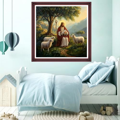 Funchey Counted Cross Stitch Kits for Adults Needlepoint Kits Unprinted Cross Stitching Embroidery Kit 11CT Cross Stitch Supplies-Jesus Shepherd in the Morning 18x18 inch - color: ArtsKits06