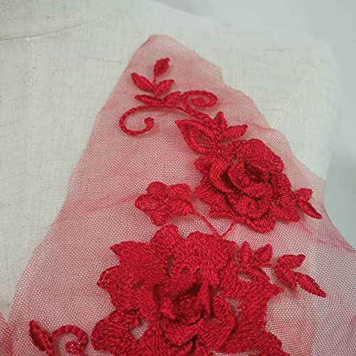 1 Pair 29 * 13cm Red/Pink/Purple/Sky Blue Wedding Dress Lace Shirt Accessories Embroidery Lace Garment Design DIY Accessories (Red) - color: Red