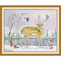 ITSTITCH Stamped Cross Stitch Kits - Full Range of Embroidery Patterns for Beginners or Adults,14 CT 2 Strands DIY Counted Needlepoint Arts Craft-Deer and Birds 13.7×11.8 inch - color: Deer and Birds