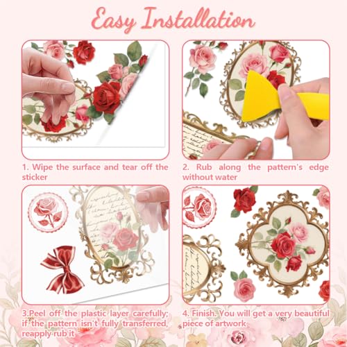 Peacoblue Vintage Rose Frame Rub On Transfers for Furniture Craft 6"x12" - style: Vintage Rose Frame