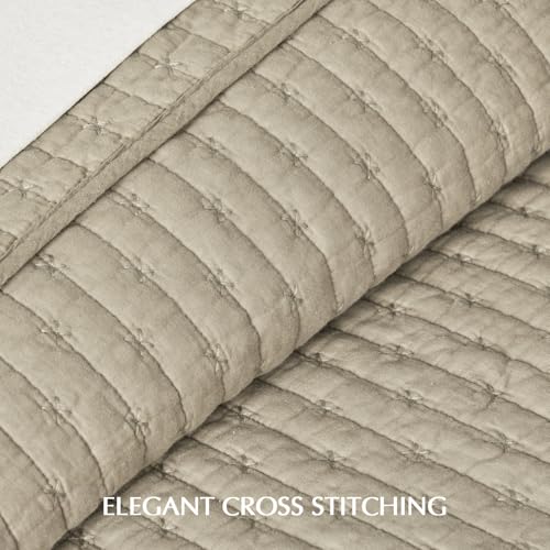 EverGrace 100% Cotton Cross Stitch 3-Piece Quilt Set, King, Driftwood - color: Driftwood, size: King/Cal King (108" X 96")