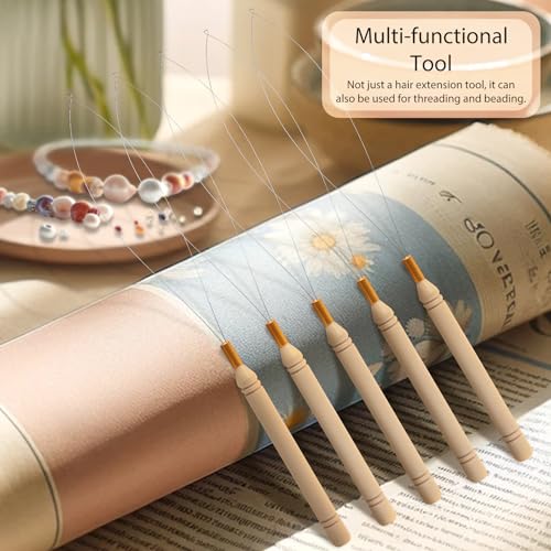 Hair Extension Loop Needle Threader Set - 5PCS Premium Quality Tools for Hair and Feather Extensions （9.2 inch）