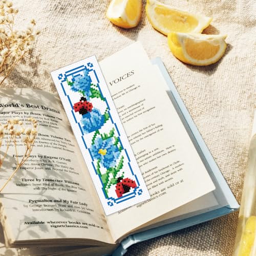 ORIGACH 6 Set Garden Floral Insect Cross Stitch Bookmark Kit for Beginner - style: Flowers and Butterflies